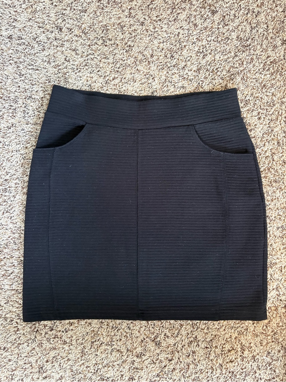 sahalie Black Ribbed Mini Skirt with Front Pockets